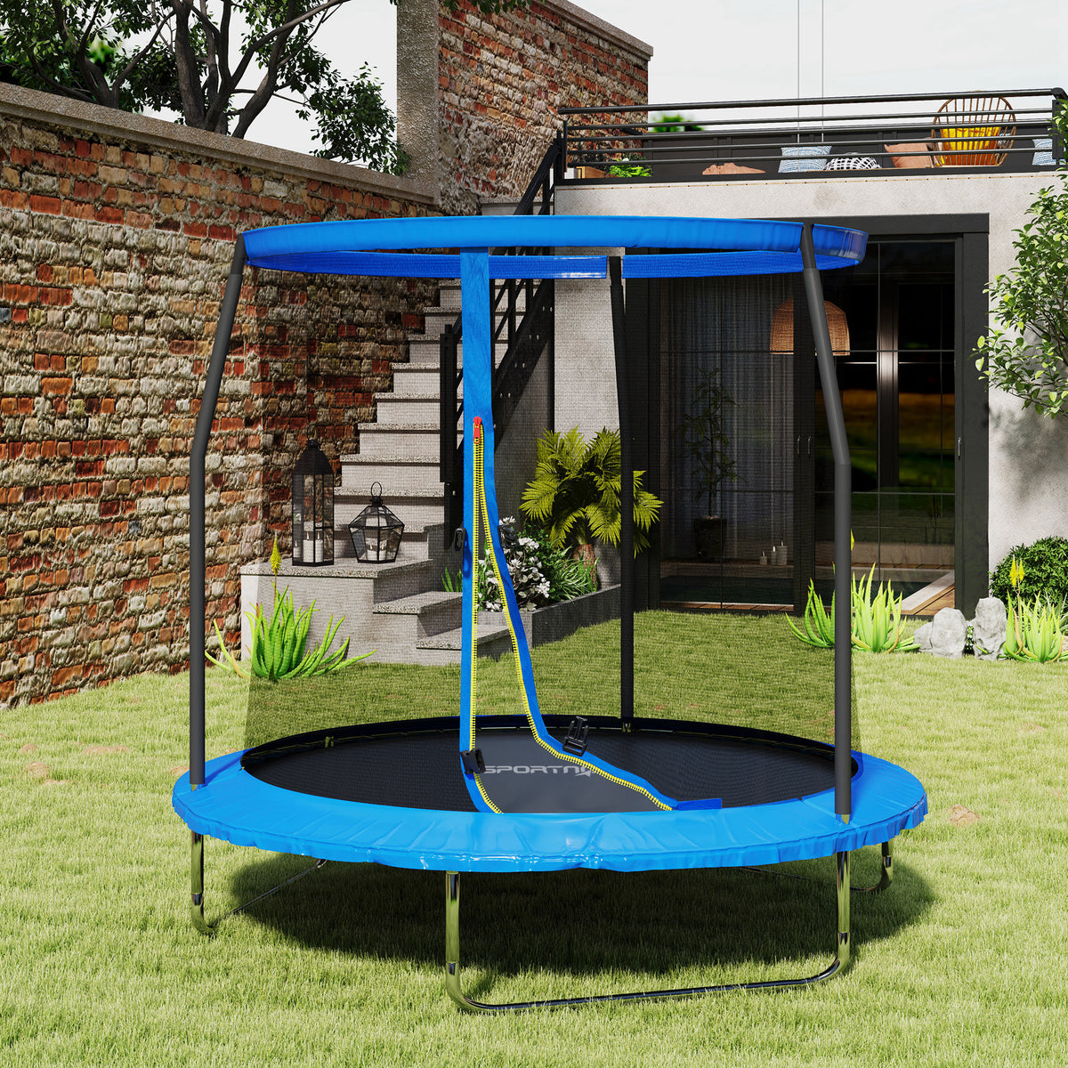 8ft Trampoline with Safety Enclosure Net, Steel Frame Outdoor Trampoline, with Edge, Safety Cover
