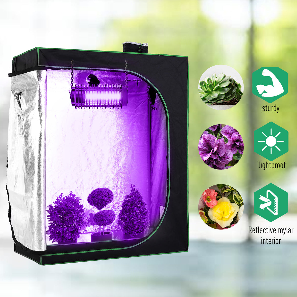 Grow Tent Reflective Mylar Hydroponic with Adjustable Vents and Floor Tray for Indoor Plant Growing, 120 x 60 x 150 cm (47" x 23.5" W x 59")