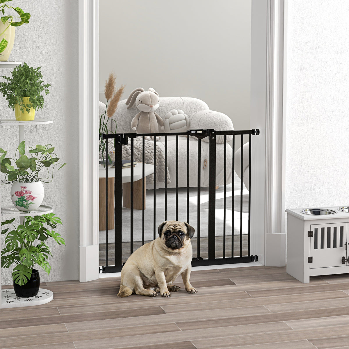 Adjustable Safety Gate w/ One Extensions, Four Adjustable Screws, Black