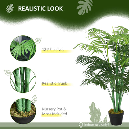 125cm/4FT Artificial Palm Plant Decorative Tree with Nursery Pot, Fake Plastic Indoor Home Office Décor, Green