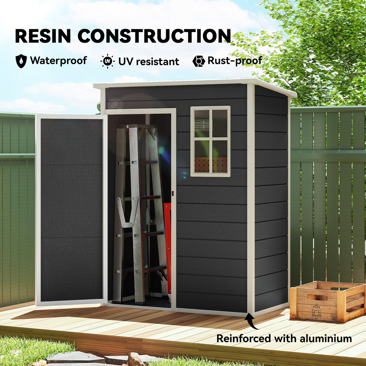5' x 3' Garden Shed with Floor, Outdoor Storage Shed with Lockable Door, Window and Vent