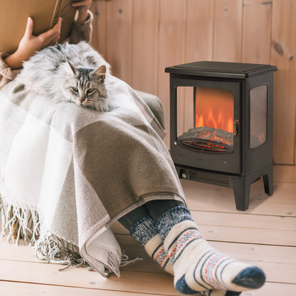 900W/1800W Freestanding Electric Fireplace Room Heater w/ Adjustable Artificial Flame 3-Sided Tempered Glass Panels Safe Home Warmth Retro Faux Fire