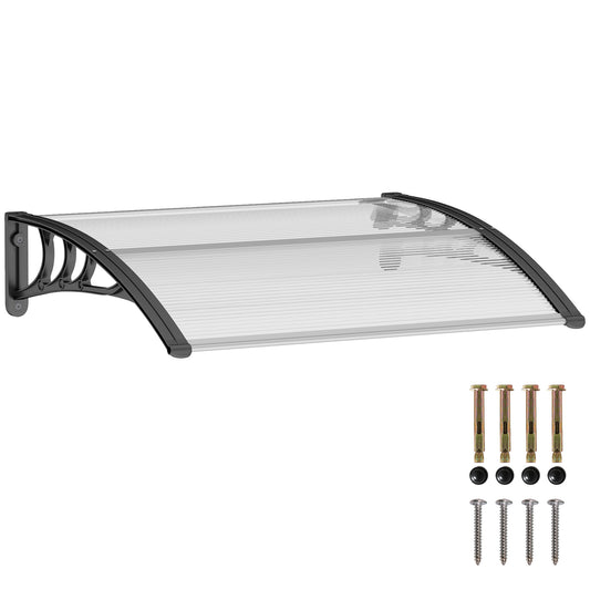 Front Door Canopy Outdoor Awning Aluminium Rigid Plastic Polycarbonate Rain Shelter UV Water Rain Resistant 120 x 75cm White