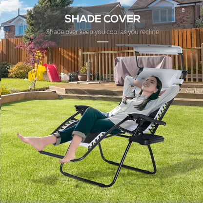 Zero Gravity Lounger Chair, Folding Reclining Patio Chair with Shade Cover, Padded Seat, Cup Holder, Soft Cushion and Headrest for Poolside, Camping, Grey
