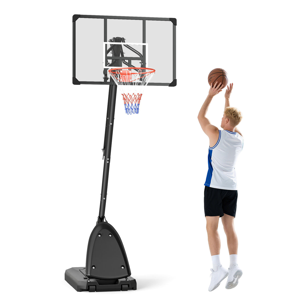 2.4-2.9m Adjustable Basketball Hoop and Stand with Weighted Base, Portable on Wheels