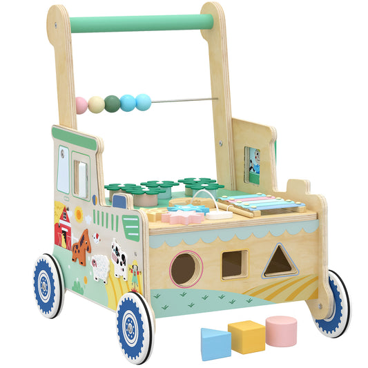 Wooden Baby Walker for 1-3 Year, Montessori Inspired Push Along Walker Toys, Multifunctional Activity Centre