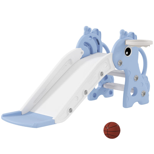 3 in 1 Kids Slide with Climber, Basketball Hoop and Ball, Giraffe Shape Climber Slide for Indoor Kids Age 1-3