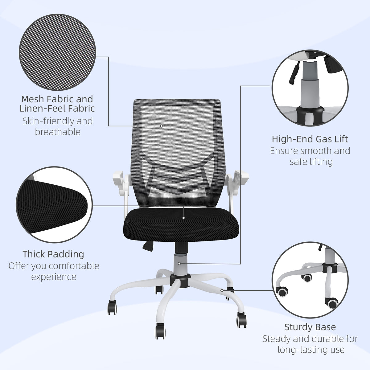 Mesh Office Chair, Computer Desk Chair with Flip-up Armrests, Lumbar Back Support and Swivel Wheels