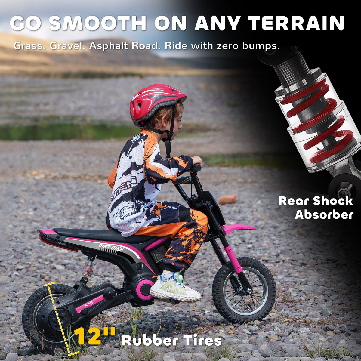24V Electric Motorbike with Twist Grip Throttle, Music, Horn, 12" Pneumatic Tyres, 16km/h Max Speed - Pink
