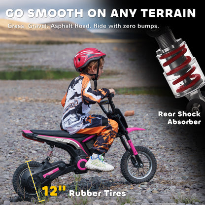 24V Electric Motorbike with Twist Grip Throttle, Music, Horn, 12" Pneumatic Tyres, 16km/h Max Speed - Pink