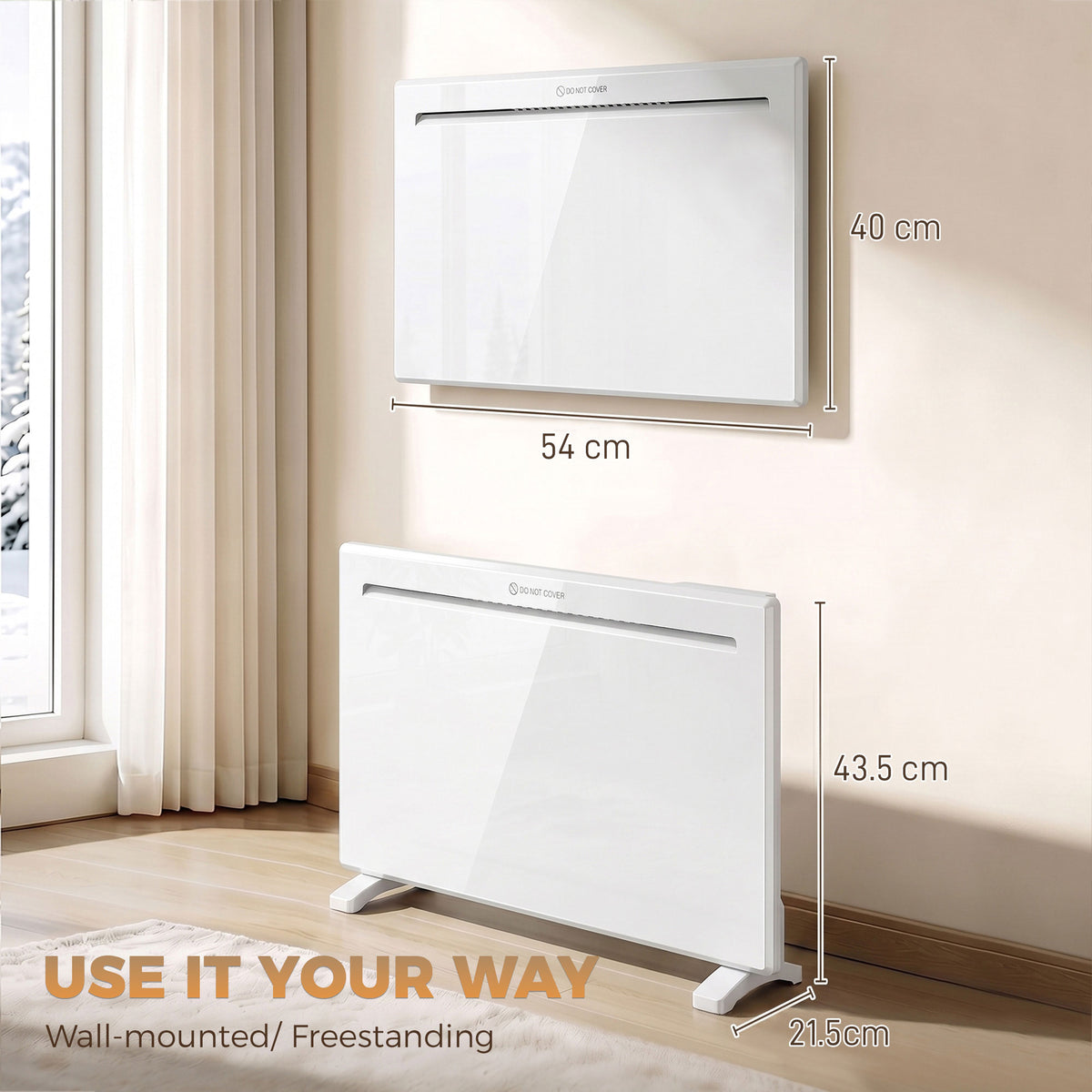 Smart Panel Heater Wall Mounted/Freestanding, Electric Heater with Weekly Timer, Open Window & Anti-Frost, 1000W, White
