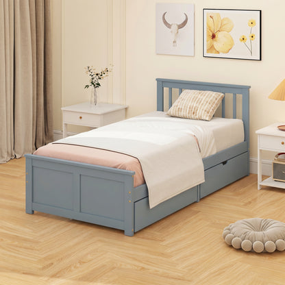 Pine Storage Bed, 3ft Single Solid Wooden Bed Frame with Drawers, Headboard, Wood Slat Support