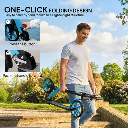One-click Folding Kick Scooter for 14+ w/ Adjustable Handlebar, Push Scooter with Kickstand, Dual Brake System