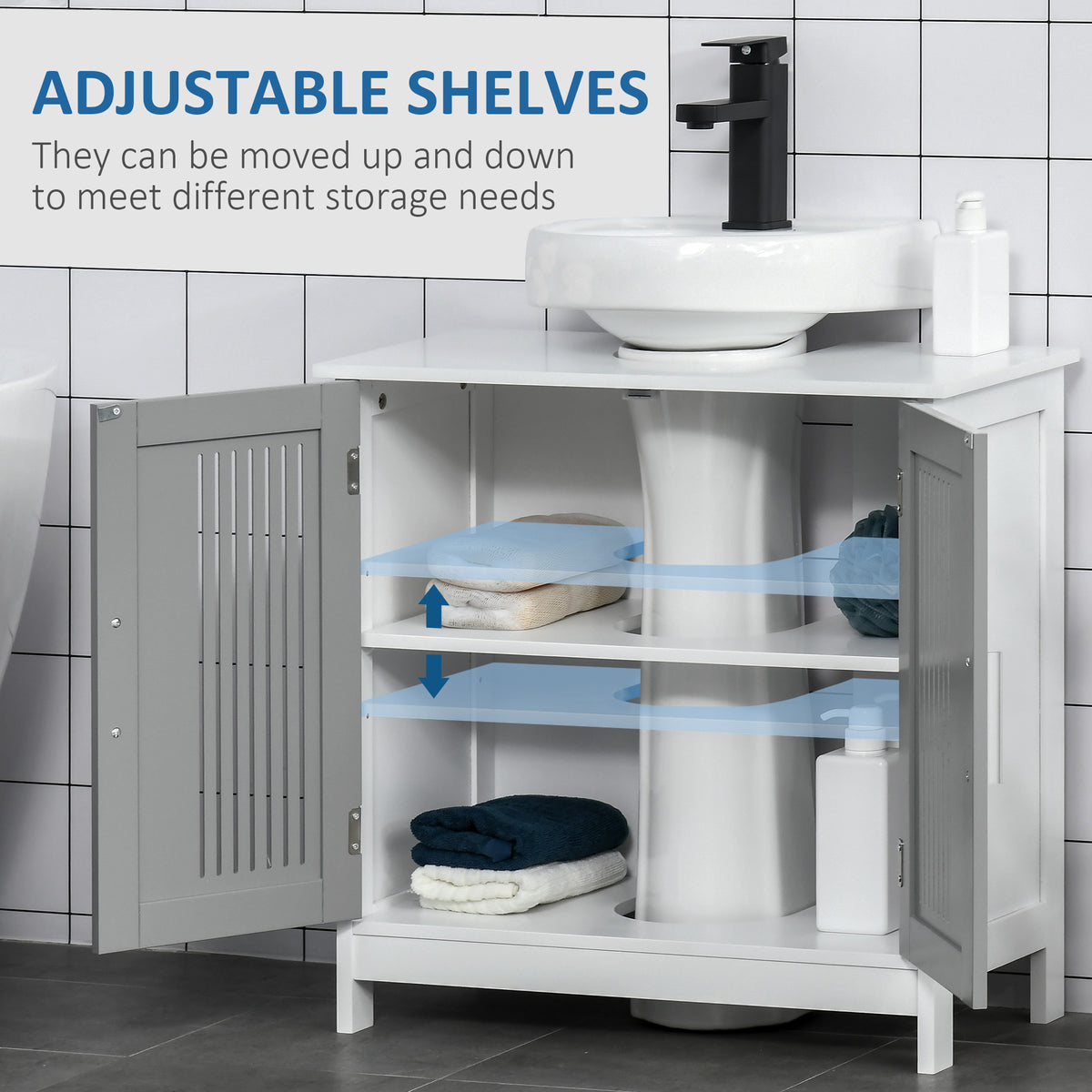 Modern Under Sink Cabinet with 2 Doors, Bathroom Vanity Unit, Pedestal Under Sink Design, Storage Cupboard with Adjustable Shelves