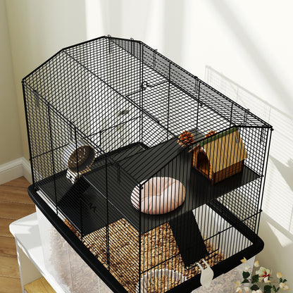 Three-Tier Gerbil Cage, Hamster Cage for Dwarf Hamster w/ Wheels, Deep Bottom, Food Dish, Water Bottle