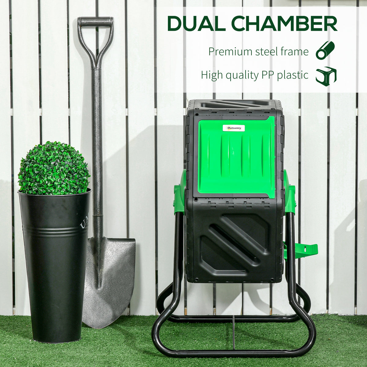 65L Garden Compost Bin, Single Chamber Rotating Composter, Compost Maker with 24 Ventilation Openings and Steel Legs