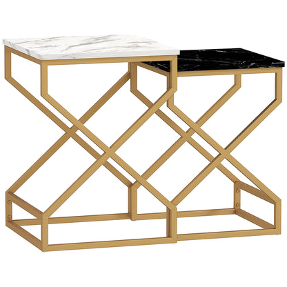 Set of Two Marble-Effect Nesting Tables
