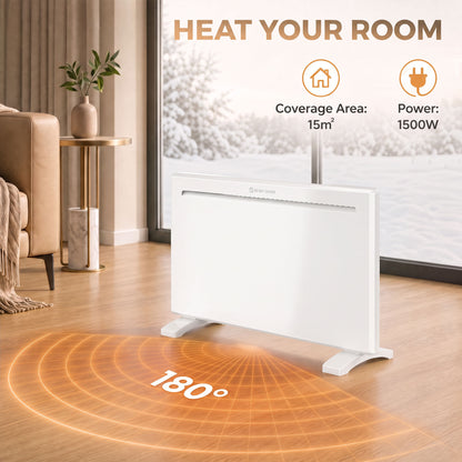 Smart Panel Heater Wall Mounted/Freestanding, Electric Heater with Weekly Timer, Open Window & Anti-Frost, 1500W, White