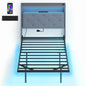 Floating Bed Frame, Upholstered 3ft Single Size Bed, Platform Bed with RGB LED Lights and Charging Station, Grey