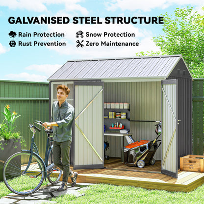 8 x 6 ft Galvanised Garden Shed, Outsoor Metal Storage Shed with Double Doors Window Air Vents, Grey