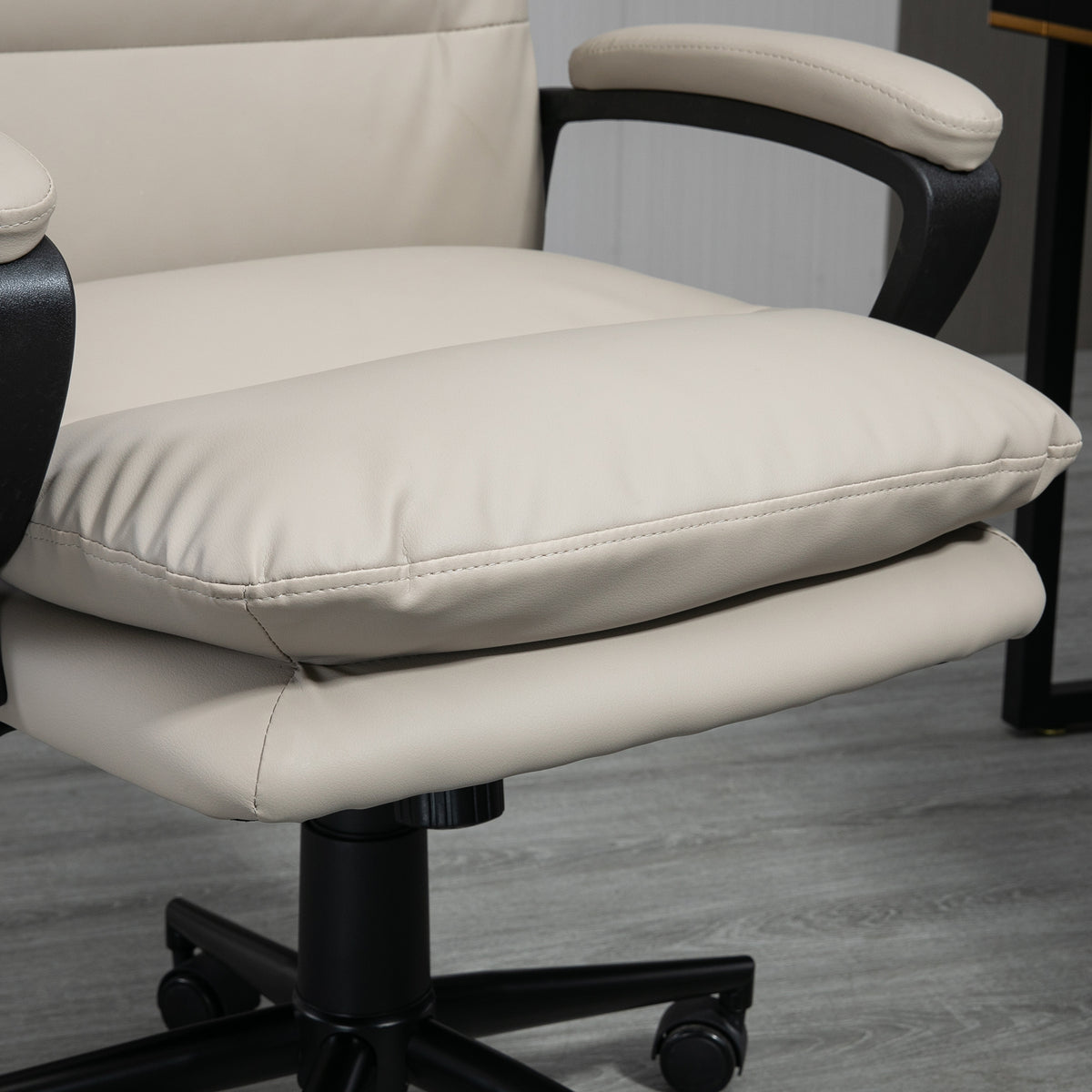 Office Chair, PU Leather Computer Desk Chair Office Chair with Adjustable Height and Swivel Rolling Wheels for Work Study, Light Grey