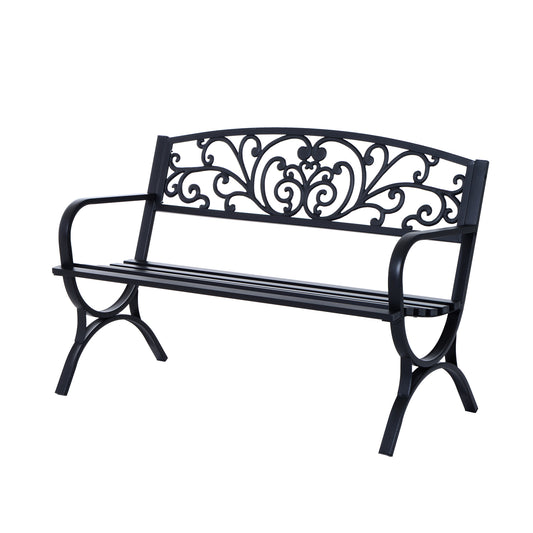 127L x 60W x 85H cm Powder Coated Garden Bench for Patio Backyard, Steel-Black