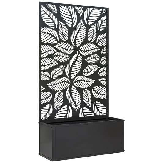 Outdoor Metal Planter, with Back Trellis - Black
