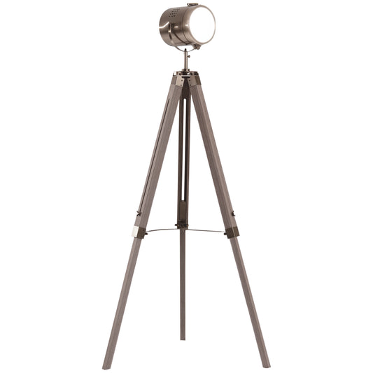 Industrial Tripod Floor Lamp, Nautical Searchlight with Adjustable Height, Wood Legs, E14 Lamp Base for Living Room, Bedroom