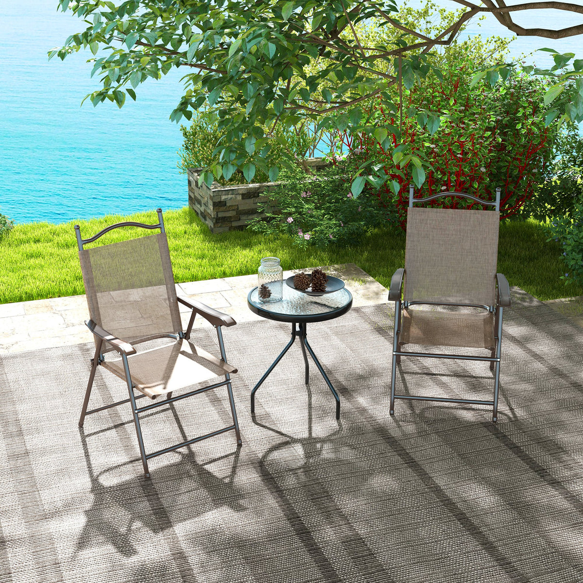 Set of Two Folding Garden Chairs, with Fabric Mesh Seats