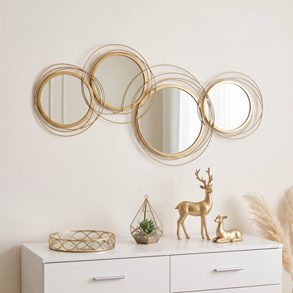 Metal Wall Art 56cm Modern Decorative Mirror Decor for Living Room Bedroom Dining Room, Gold
