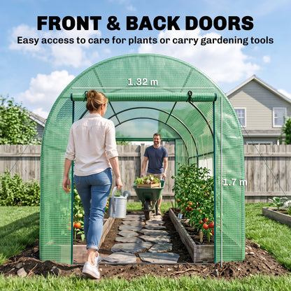 300 x 200cm Walk-In Polytunnel Greenhouse - Green
