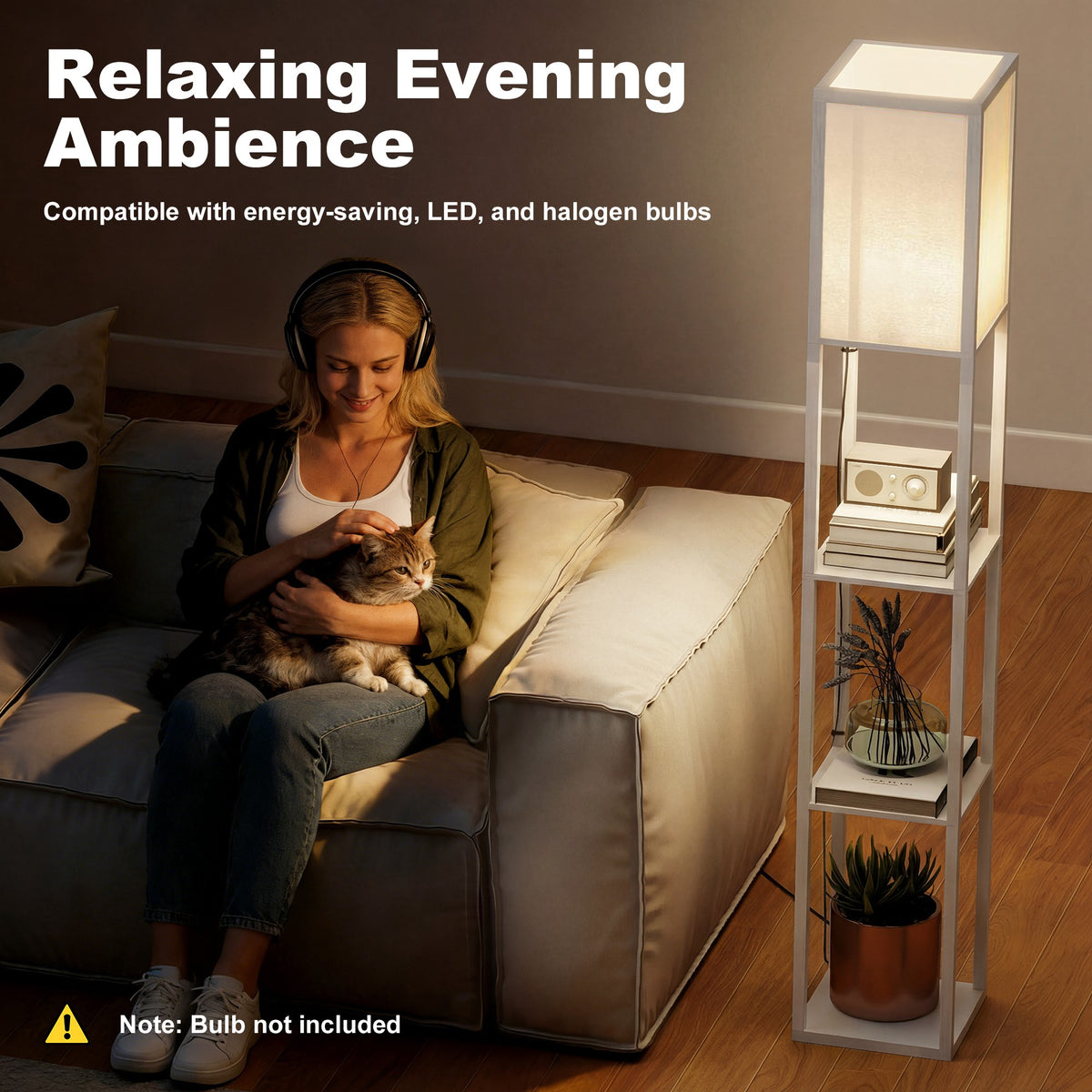3-Tier Floor Lamp with Shelves and Storage, Modern Corner Standing Lamp with Lampshade, Foot Switch for Living Room, Bedroom, Home Office, Bulb not Included, White