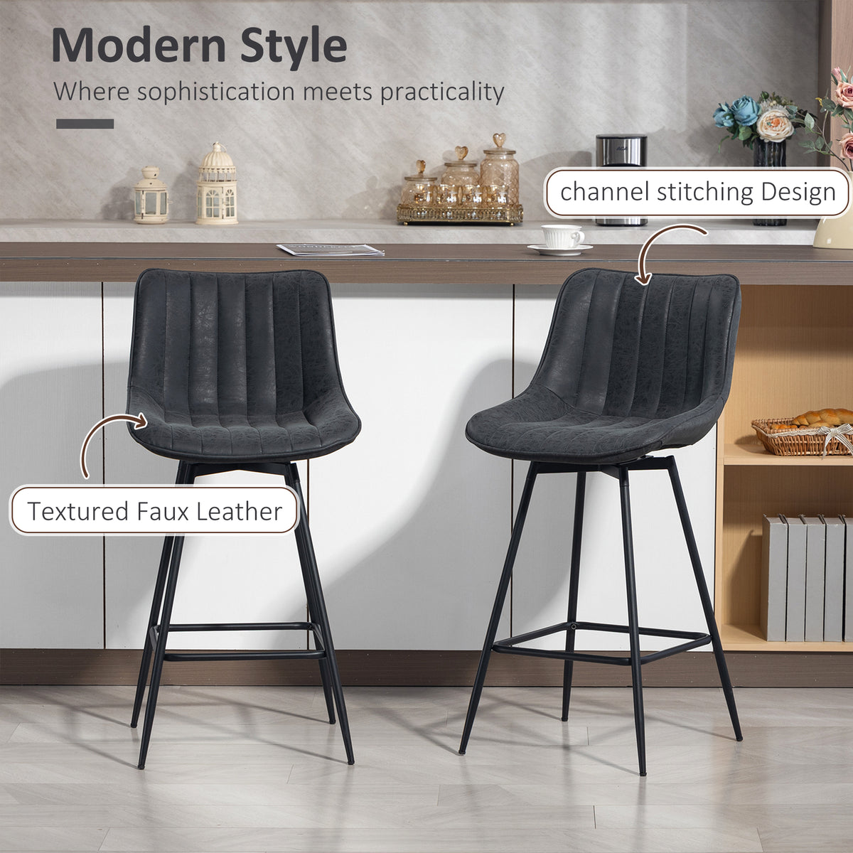 Set of 2 PU Leather Swivel Bar Stools