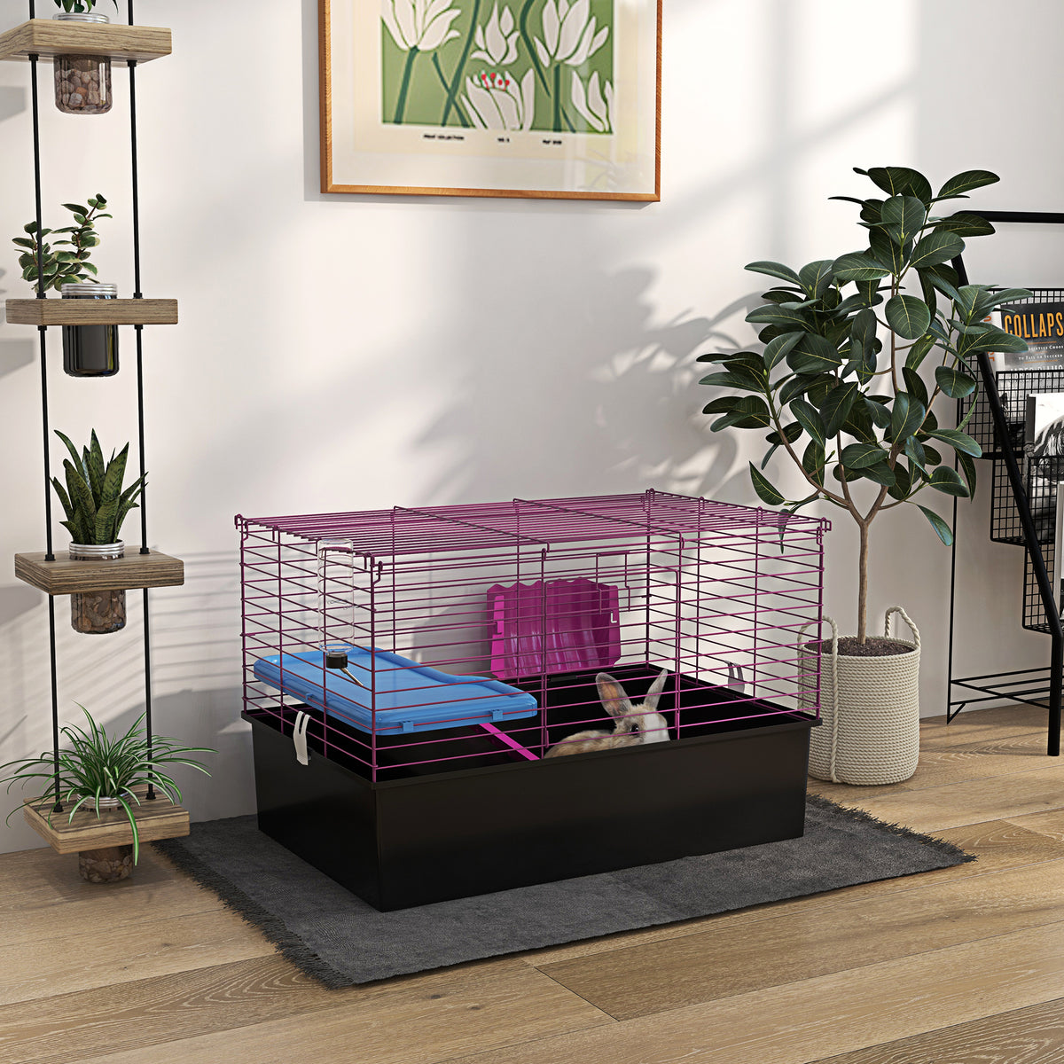 Chinchillas Small Rabbit Guinea Pig Small Animal Cage, Pet Playhouse, with Platform, Ramp, 71 x 46 x 47cm