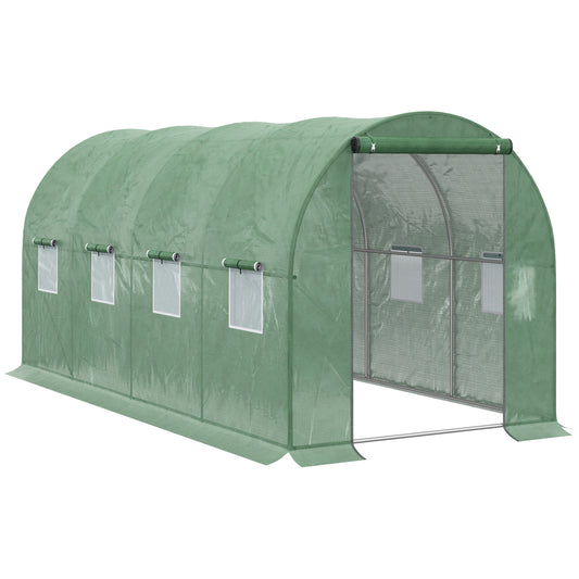 Walk-in Polytunnel Greenhouse, Outdoor Garden Tunnel Greenhouse Tent with Zipped Roll-Up Door and 8 Mesh Windows, 4 x 2M