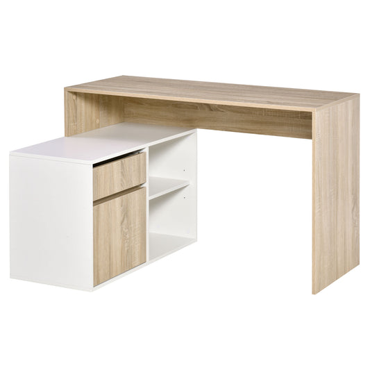 L-Shaped Desk, Corner Computer Desk with Storage Drawer, Adjustable Shelf, Cabinet for Home Office and Study, 120 x 92 x 75cm, Oak and White