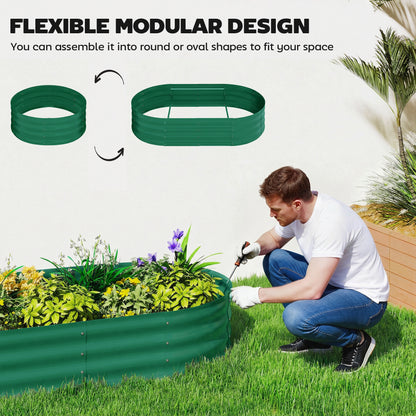Galvanised Raised Garden Bed with Arched Trellis, 5 x 3 x 6ft Metal Raised Bed for Garden with Open Bottom, Green