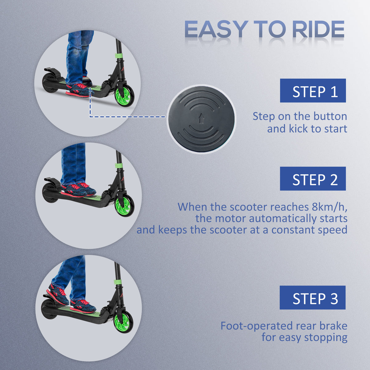 Folding Electric Scooter with Brake, for Ages 6+ Years, 8km/h Maximum Speed