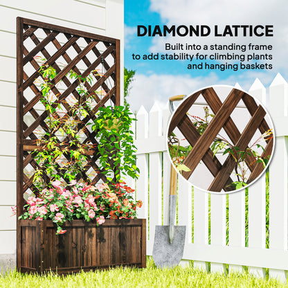 Garden Planter with Trellis, 45L Raised Bed for Climbing Plants, Vines, Flowers, Outdoor Planter Box for Patio, 72.5 x 31.5 x 149.5 cm, Carbonised Finish