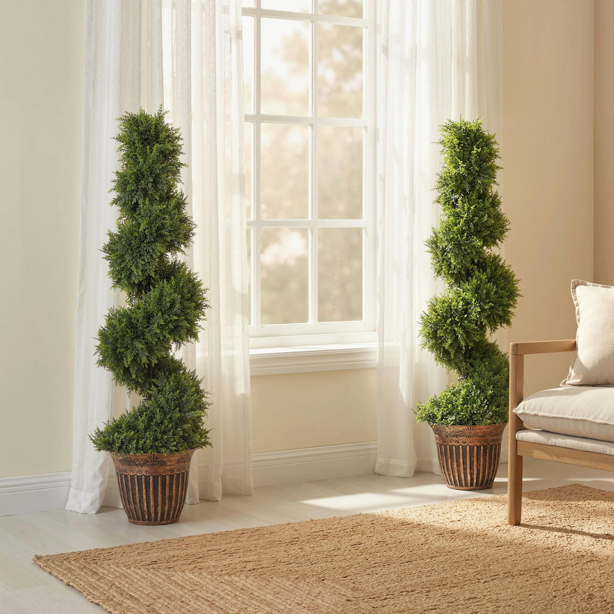 Set of 2 Artificial Plants, Topiary Spiral Cypressd Trees with Pot, for Home Indoor Outdoor Decor, 120cm