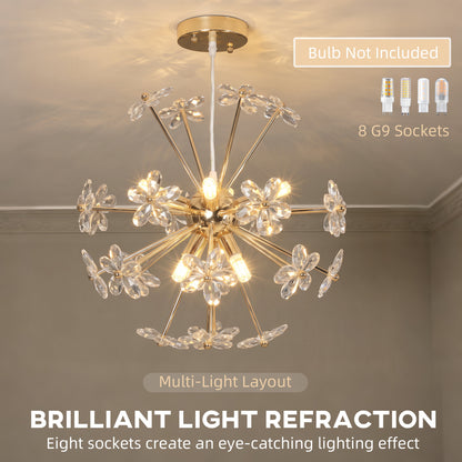 Crystal Chandeliers Ceiling Light with Flower, Modern Pendant Light with Adjustable Height, Ceiling Plate, Clear
