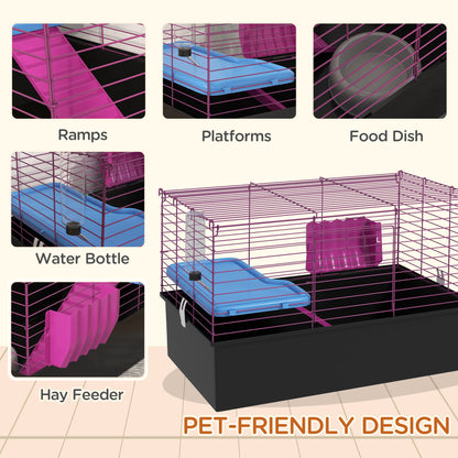 Chinchillas Small Rabbit Guinea Pig Small Animal Cage, Pet Playhouse, with Platform, Ramp, 71 x 46 x 47cm