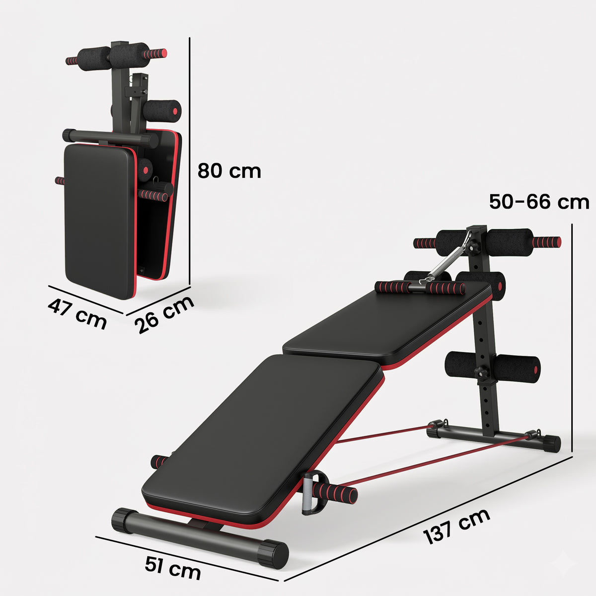 Foldable Sit Up Bench, Adjustable Abdominal Trainer with Resistance Bands, Padded Core Workout Bench for Home Gym Strength Training