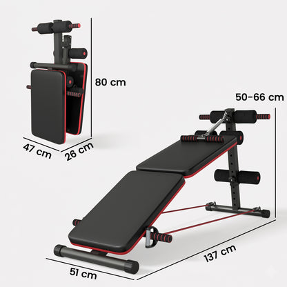 Foldable Sit Up Bench, Adjustable Abdominal Trainer with Resistance Bands, Padded Core Workout Bench for Home Gym Strength Training