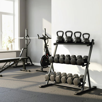 3-Tier Adjustable Dumbbell Rack, Heavy-Duty Weight Rack for Dumbbells, Kettlebells and Multiple Balls, Space-Saving Weight Storage Stand for Home Gym, 200 KG Capacity