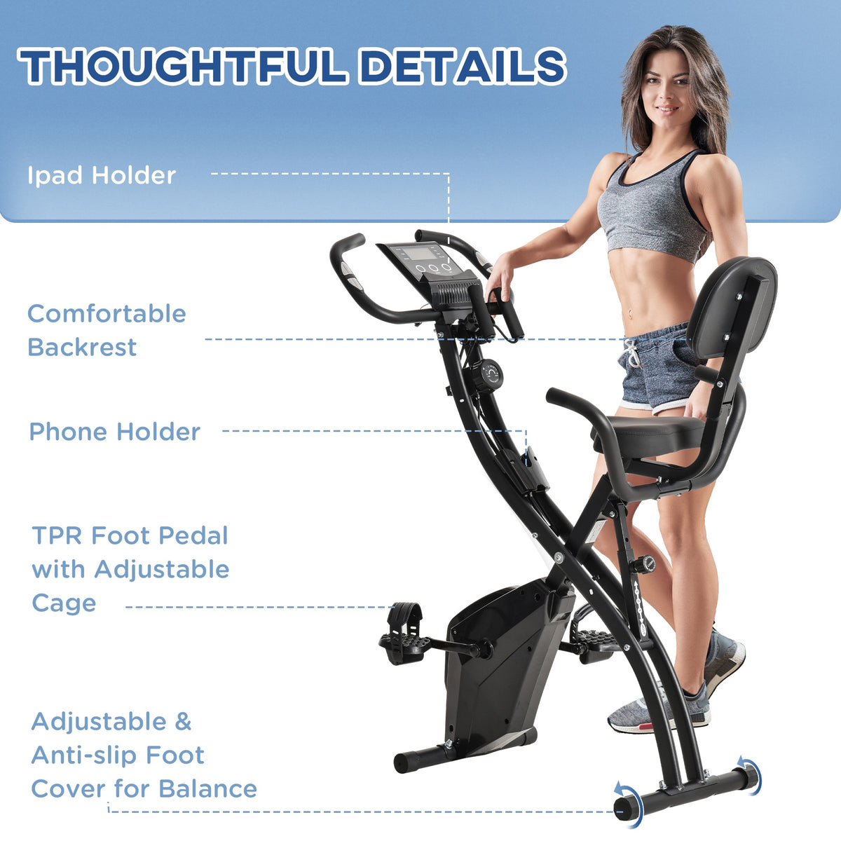 2-in-1 Folding Exercise Bike with 8-Level Magnetic Resistance, Arm Resistance Band, Pulse Sensor