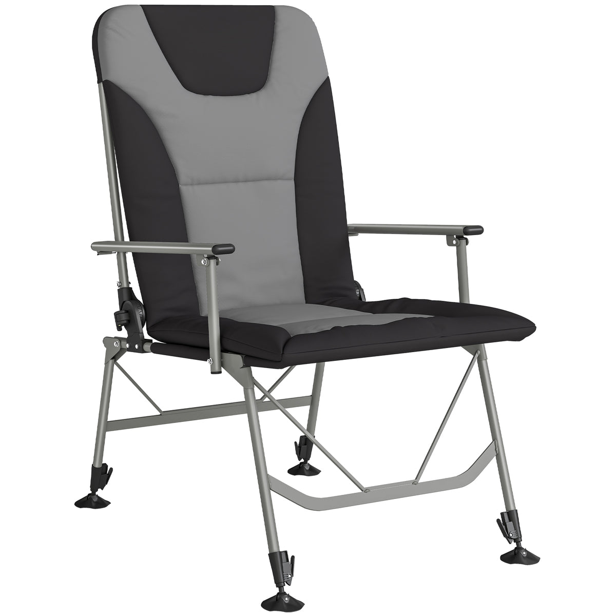 Camping Chair Padded Reclining Folding Chair with Wide Armrests for Adults Black