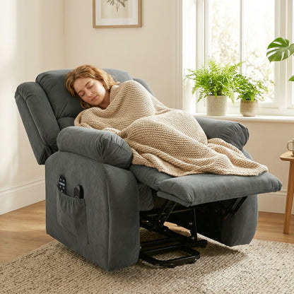 Recliner Armchair Lift Chair, Electric Recliner Chair with Vibration Massage and Heat, Wide Seat, USB Port, Grey