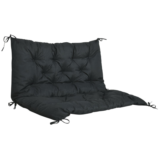 2 Seater Bench Pad, Garden Swing Chair Cushion with Back and Ties, Tufted Style Garden Furniture Window Seat Cushion for Indoor and Outdoor Use, 98 x 100 cm, Black