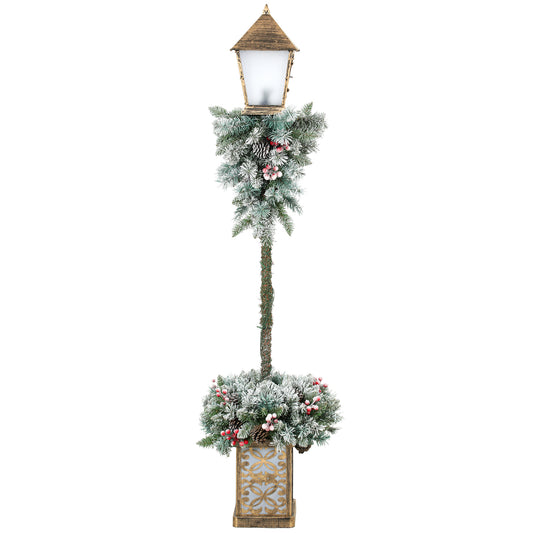 Christmas Street Lamp, Outdoor Lighted Christmas Lamp Post with LED Lights, Snow Flocked Tips, Red Berries, Pine Cones